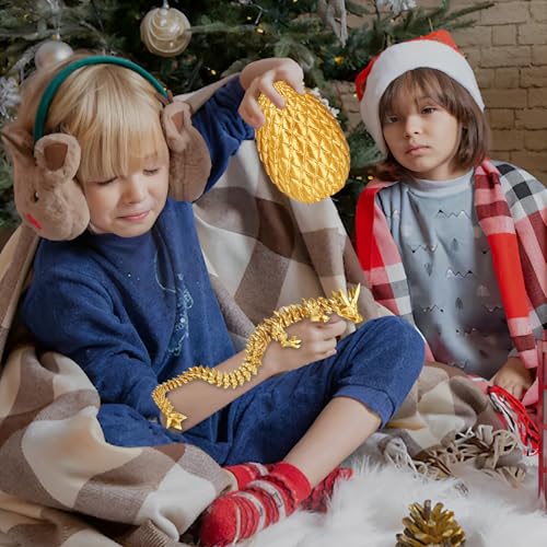 Überraschungs-Drachenei mit Drache im Inneren Geschenke für Kinder und Erwachsene 3D-gedrucktes Fidget-Spielzeug perfekt für Weihnachten Ostern Geburtstage Deko Stressabbau(Gold, Groß)