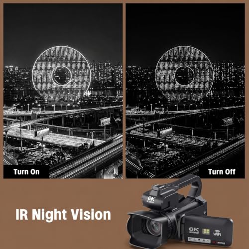 Image of Camcorder Video Camera Ultra 6K 64MP Vlogging Camera for YouTube | IR Night Vision,18X Digital Zoom, 4.0 Inch Touch Screen with WiFi, Microphone, Remote Control, 64GB SD Card,Stabilizer