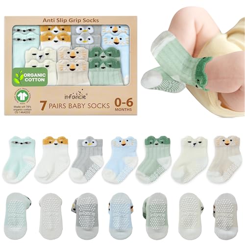 infancie Organic Cotton 100% GOTS Certified Baby Socks 0-6 Months Soft for Infants, Comfortable and Breathable, Newborn 7 Pair Socks for Girls & boys Lightweight and Cozy for Daily Wear Animal Design