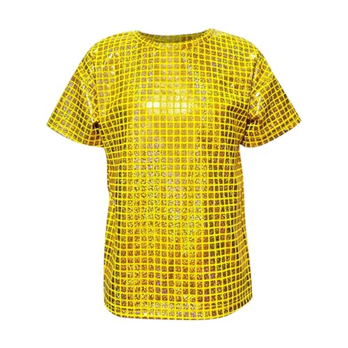 Children Boys Girls Glitter Shiny Metallic T Shirt Short Sleeve Crewneck Tops Jazz Hip Hop Modern Dance Blouse4