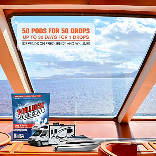 WELLUCK 50 Packs RV Toilet Treatment Drop Ins, Holding Tank Deodorizer for RV Camper Marine Portable Toilet Porta Potty, Camping Toilet Chemicals for Breaking Down Waste, 50 Month Septic Tank Supply - Image 7