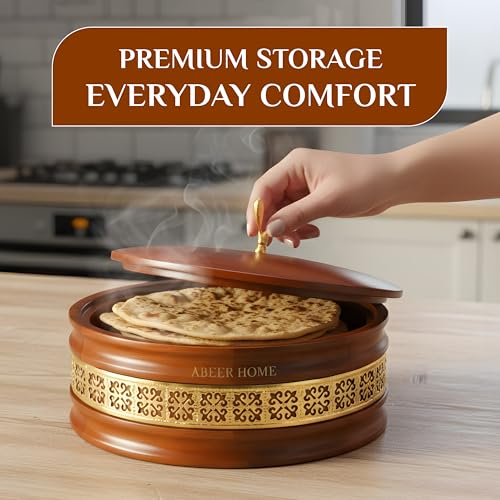 Image of Handcrafted Premium Wooden Roti Casserole, Roti Box, Chapati Box, Hotpot roti Box with Gold Leaf Knob with Lid (9x9x4 Inch)