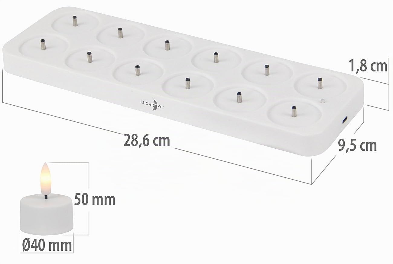 Lunartec aufladbare Teelichter: 12er-Set LED-Akku-Teelichter mit USB-Ladestation, Fernbedienung, Timer (wiederaufladbare, Kerzen, Flamme)