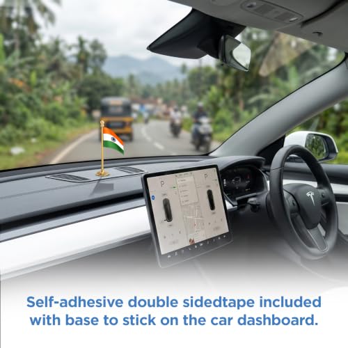Image of The Flag Corporation Indian Car Dashboard Flag 2in x 3in With a Sublime Gold Stainless Steel Base