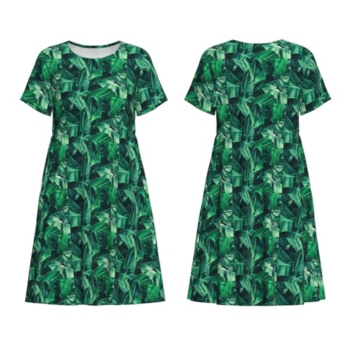 Robe d'été imprimé feuilles de bananier tropicales fluide