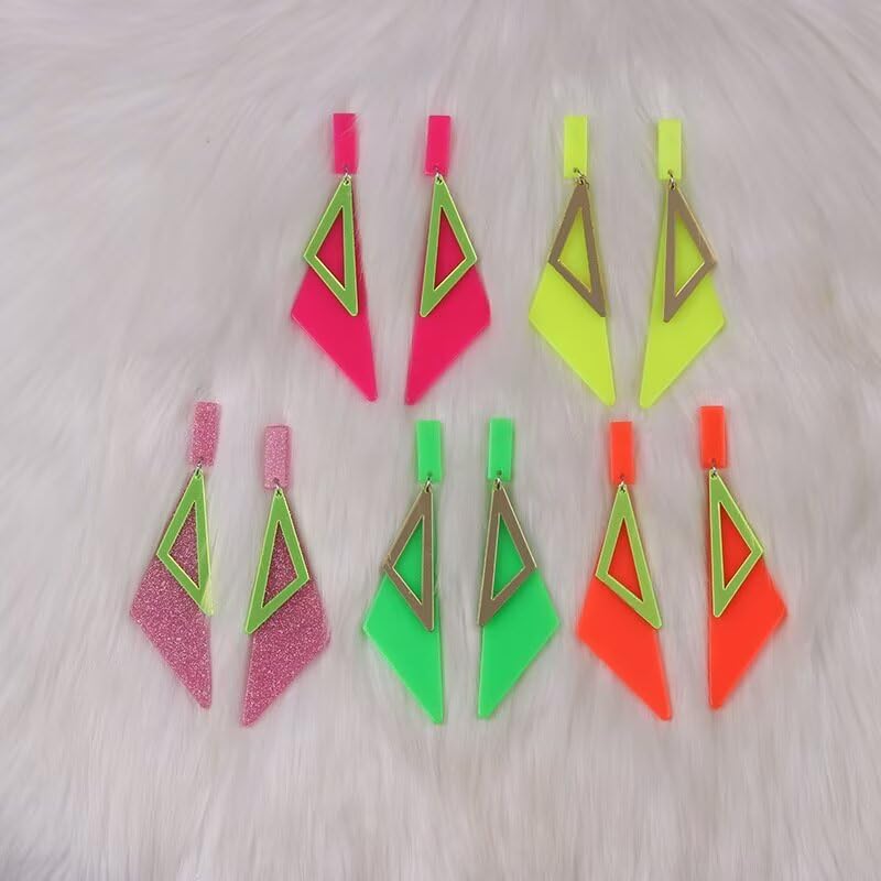 80s Neon Earrings for Women Colorful Triangle Circle Geometric Retro Acrylic Dangle Earrings 80's Outfit Glow Party Halloween Neon Accessories - Image 6