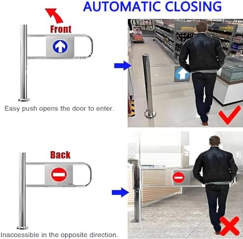 Spring-Loaded Stainless Steel Safety Swing Gate - Automatic Closing 1-Way Entrance Door for Supermarkets, Libraries & Scenic Areas - 170x100cm