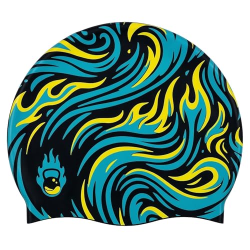 Image of Burnlab Silicone Swimming Cap for Pool Training and Daily Use, Comfortable Stretch Fit, Adult (Black Flame)