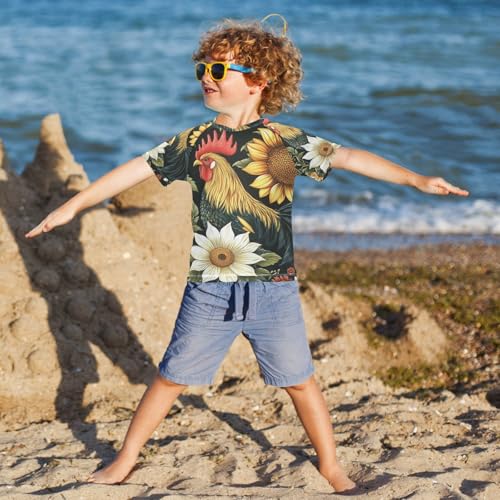 Boy Swimsuit Sunflower Chicken Rooster Sunscreen T-Shirts Swimwear Sets UPF 50+4