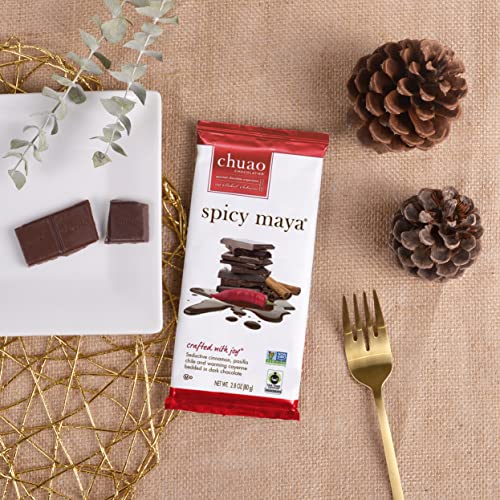 Chuao Chocolatier Spicy Maya Dark Chocolate Bars | Gourmet Cinnamon Cayenne Artisan No Preservatives | For Gift Baskets, Christmas, Valentines Day, Gifts For Women, Men, Birthday, Thank You, Care Package | 3 Pack #TOP4