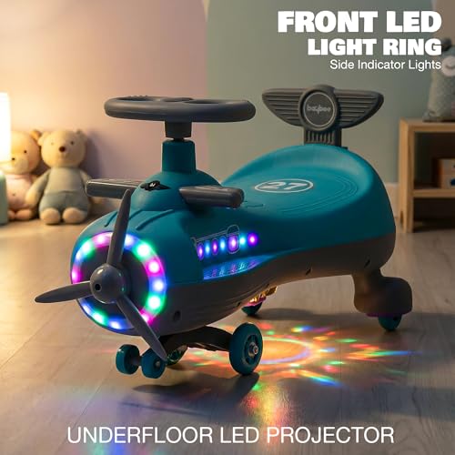 Image of Baybee Cruzo Baby Swing Cars for Kids | Twister Push Ride on Baby Cars with RGB Lights & Music | 360 Rotation Smooth Wheels Indoor & Outdoor Push Magic Car for Kids 2+ Years Boys Girls (Blue)