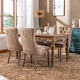 Set 4 Sedie Sala da Pranzo, Sedie Cucina Set da 4, Sedie da Sala da Pranzo con Schienale Alto in Velluto, Sedia da Pranzo Imbottita Morbida con Gambe in Legno, decorazione con rivetti, Kaki