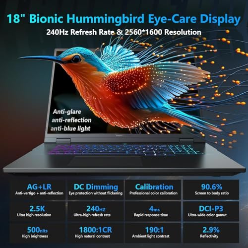 Image of Thunderobot Zero 18 Pro 5090 Gaming Laptop, 18 inch QHD+ 240Hz 2.5K Hummingbird Display, Core Ultra 9 275HX, GeForce RTX 5090, 64GB DDR5, 8TB SSD, Per-Key RGB, FHD IR Camera, Wi-Fi 6E, Win 11 Home