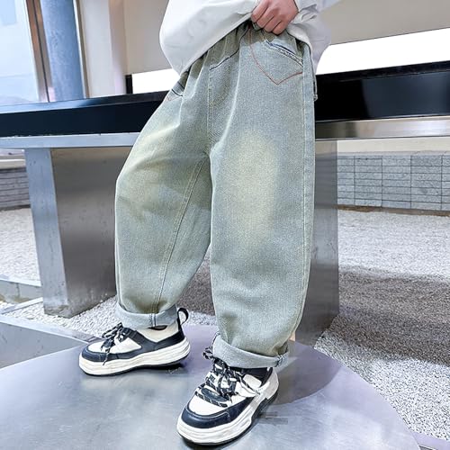 Boys Baggy Jeans Straight Wide Leg Vintage Denim Pants Kids Retro Distressed Elastic Waist Cargo Jeans with Pockets2