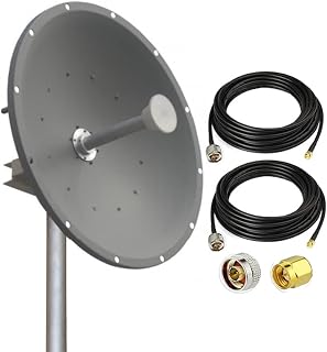 5.6G 5.8Ghz wifi MIMO双极化锅状天线 高增益 长距离 5150-5850Mhz 烧烤天线 WiFi 无线局域网中继器室外 (2 x LMR240 20M 线)