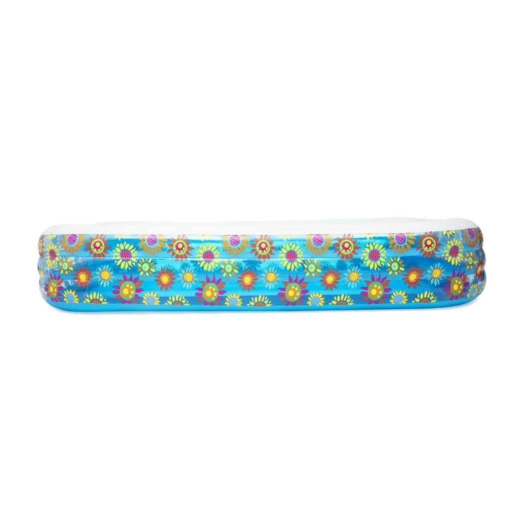 Trade Shop - Piscina Gonfiabile Family Rettangolare A 3 Anelli Decoro Fiori 305x183x56 Cm 54121 -