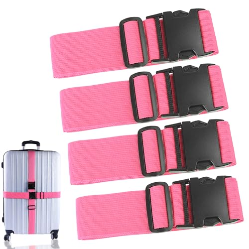 4Pcs Luggage Straps for Suitcase Travel Accessories TSA Approved, 80In Long Belts to Keep Your Suitcase Secure, Adjustable Bag Straps with Quick-Release Buckle for Travel Bag Closure, Pink
