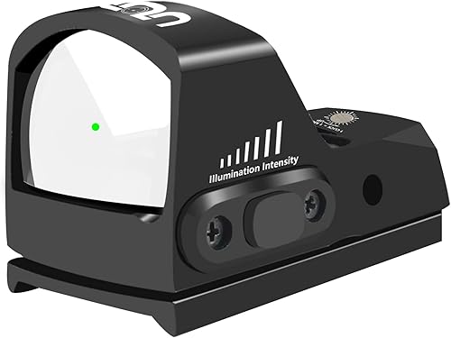 UUQ Mini mira de punto verde reflejo para rifles, pistolas y escopetas 2MOA, 7 ajustes de brillo, óptica verde HD1079 adecuada para RMR o riel