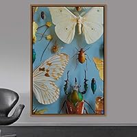 Framed Canvas Wall Art Insects Arrangements Butterfly Colorful Farmhouse/Country Hallway Insects Multicolor Photography - 16x24 inches