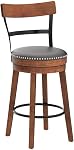 COSTWAY Bar Stools Set of 2, 360-Degree Swivel Stools with Leather Padded Seat, Single Slat Ladder Back & Solid Rubber Wood Legs, Counter Height Stools for Pub, Restaurant, Kitchen, Brown (2, 25.5)