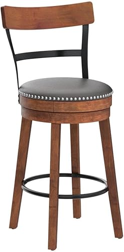 Miniatura 26 de COSTWAY Juego de 2 taburetes de bar, taburetes giratorios de 360 grados con asiento acolchado de cuero, respaldo de escalera de un solo listón y