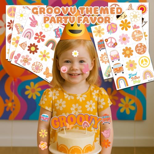 Image of 96 PCS Groovy Temporary Tattoos for Kids - Retro 60s 70s Hippie