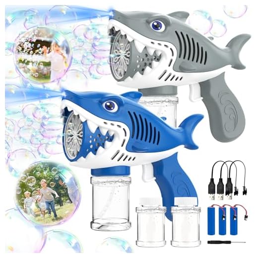 Bubble Gun Machine for Kids, 2 Pack Bubble Blasters with 13 Hole Wands and 3 Batteries, Automatic Bubble Blower for Toddlers, Summer Outdoor Shark Toys Gifts for Boys Girls, Wedding Party Favor