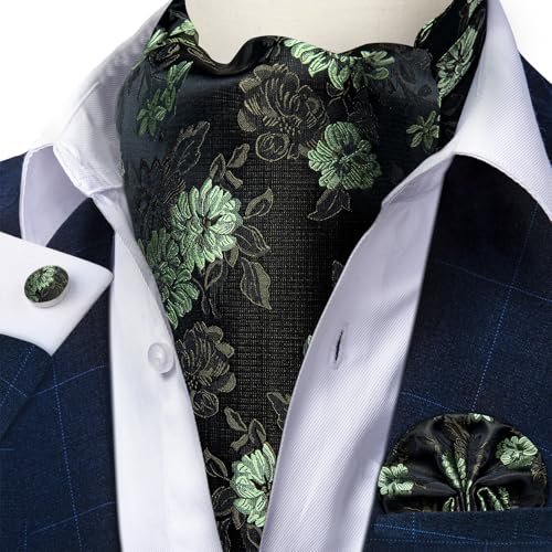 Image of DiBanGu Silk Woven Ascot Cravat with Pocket Square Set for Men | Paisley Ascot,Wrinkle-Resistant,Silky Smooth,Easy to Match,Cufflinks,Tie Ring,Wedding,Ceremonies,Party Occasions,Banquet