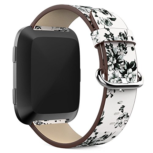 Junboer Compatible Fitbit Versa Bands Women, Leather Accessory Genuine Leather Wristband Strap Replacement for Fitbit Versa Smartwatch