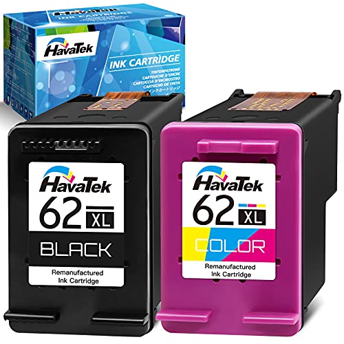 HavaTek Remanufactured 62XL Ink Cartridges Replacement for HP 62 XL Combo Pack for Envy 7640 5660 5540 7645 7644 5643 5640 5661 5642 5542 OfficeJet 250 5740 5745 5746 8040 Printer (1 Black, 1 Color)