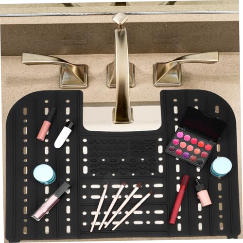 Tapete para maquillaje de silicona negro COLLBATH con cubre lavabo resistente 6