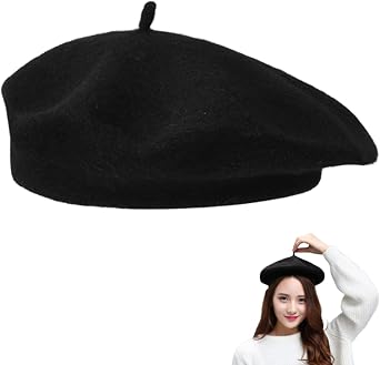 Black Beret, Beret Hat Women and Man, Classic French Style Unisex Wool Blend Hat for Women and Men, Vintage Fashion Accessory for Travel, Photography, and Daily Wear, Adjustable Fit 22.05-22.83 in