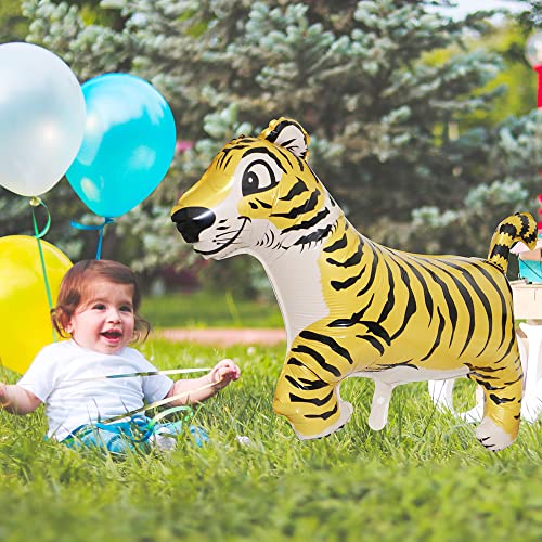 40'' Jumbo Wildlife Jungle Jump Tiger Cartoon Animal Balloons, 4 Pack Wild One Safari Zoo Forest Theme Black Stripes Tiger Aluminum Mylar Foil Balloons Party Supplies Birthday Decor Baby Shower #TOP2