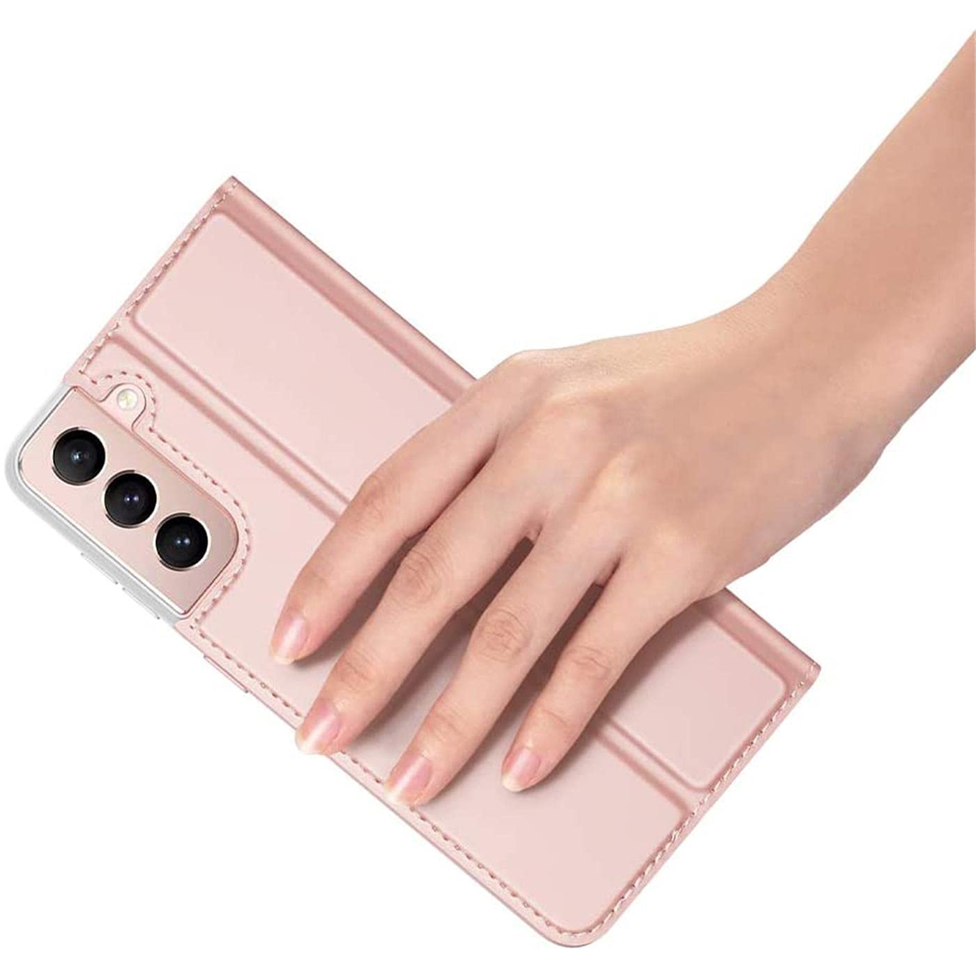 Verco Wallet Case dla Samsung Galaxy S21 Etui, Pokrowiec na telefon komórkowy ochronne portfel dla Samsung S21 Case [ Zamknięcie magnetyczne ], różowy