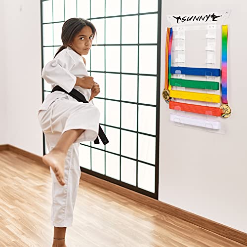 Tilhumt Acrylic Karate Belt Display Rack, 8 Belt Taekwondo Belt Display Holder With Personalized Stickers, Transparent Martial Arts Belt Displays With Medal Hanger For Bjj, Jiu Jitsu, Tkd, Kids, Adult #TOP5