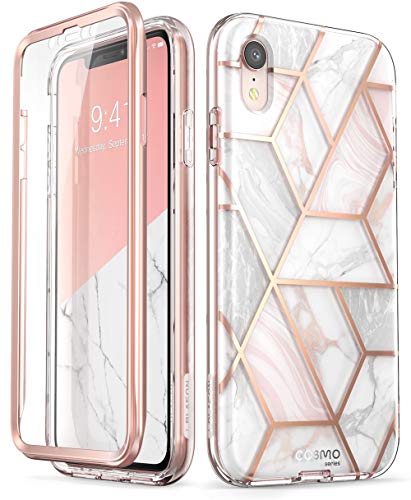 i-Blason Cosmo Full-Body Bumper Case with Built-in Screen Protector for iPhone XR 2018 Release, Pink Marble, 6.1