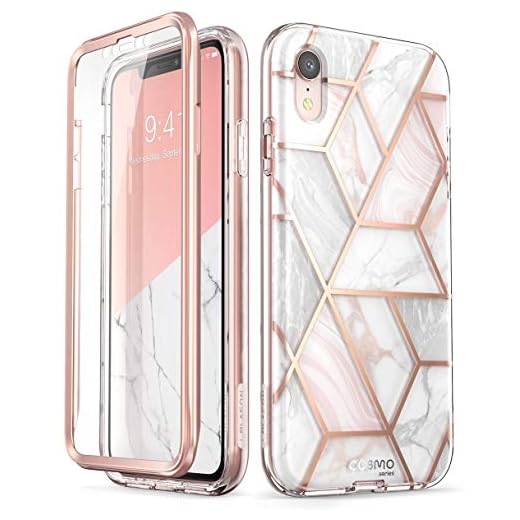 i-Blason Fodral för iPhone XR 2018 [Cosmo] smal fullkropp elegant marmor skyddande skal med inbyggt skärmskydd - Marmor