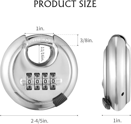Miniatura 2 de Candado de combinación de 4 dígitos, candado de combinación de disco con grillete de acero endurecido para cobertizos, casilleros, unidad de