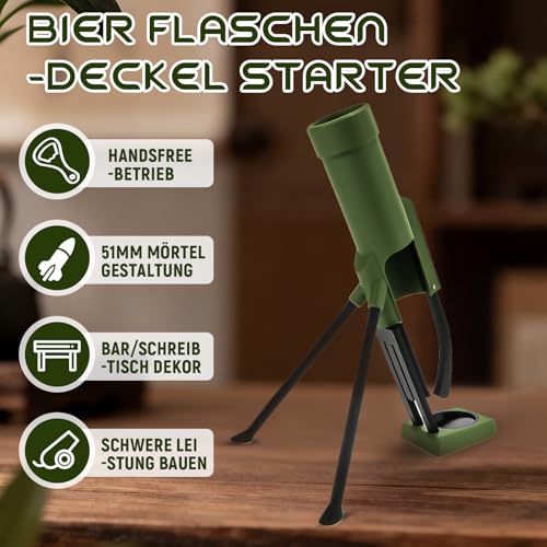 Yooyan Bierflaschenöffner im Mörser-Design, Automatischer Kronkorkenauswurf, 51mm Freihändiger Flaschenöffner, Lustiger Bieröffner für Hausbar, Party & Männergeschenk (Grün)