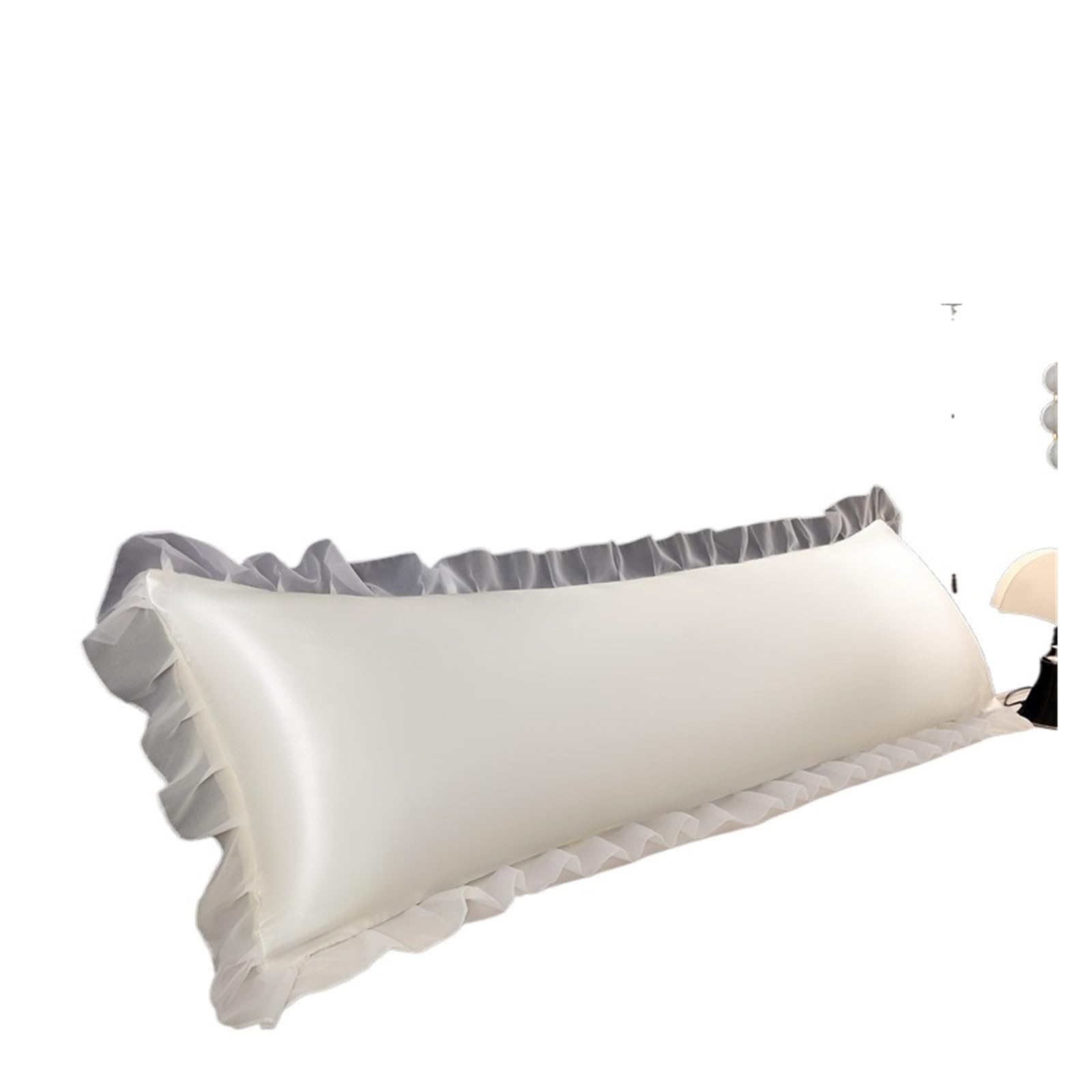 LYXYGMV 1pc Satin Silk Pillowcase Ruffles Double Cover Lace Smooth Long Pillow Sham For the Bedroom(White,48x120cm 1pc)