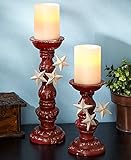 Set of 2 Red Star Pillar Candleholders