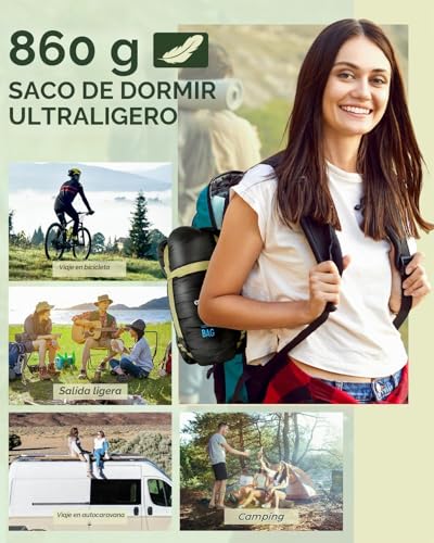 Miniatura 6 de Saco De Dormir Compacto Ohuhu El Verano Para Clima Cálido, Ligero, Portátil, Saco De Dormir Para Adultos, Con Bolsa De Transporte, Para Camping, Senderismo, Mochilero Y Al Aire Libre, 15 25 , Negro
