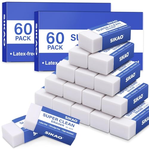 Gommes blanches anti-poussière effaçage propre sans traces lot 120