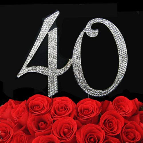 World of Sparkles 120mm Silver Number Cake Toppers with Diamante Diamonds Rhinestones Fancy Birthday Kids Children Anniversary Party Supplies Decor (12cm-Silver-40-Forty)