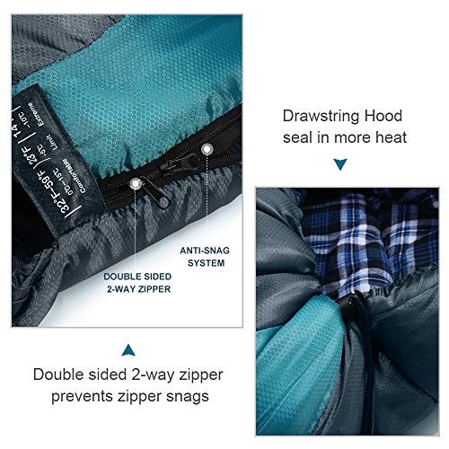Bessport Sleeping Bag Winter | Flannel Lined 18℉ - 32℉ Extreme 3-4 Season Warm & Cool Weather Adult Sleeping Bags Large | Lightweight, Waterproof For Camping, Backpacking, Hiking #TOP5