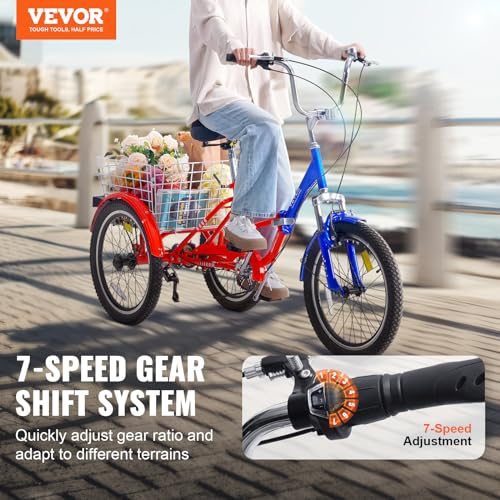 Image of VEVOR Folding Adult Tricycle,Adult Folding Trikes, 3 Wheel Cruiser Bike with Large Basket & Adjustable Seat, Shopping Picnic Foldable Tricycles for Women, Men, Seniors