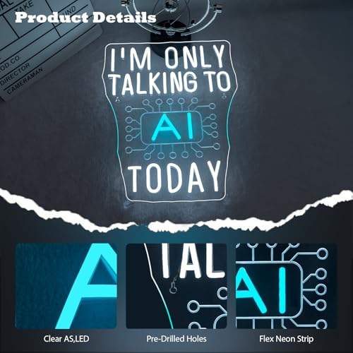 Image of I'm Only Talking to AI Today Neon Signs for Wall Decor Futuristic Tech-Inspired Neon Light USB Powered Dimmable LED Light up Signs Perfect for Offices Gamers, Coders and AI Enthusiasts