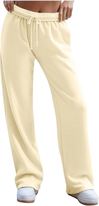 Womens Straight Leg Sweatpants Drawstring High Waisted Lounge Casual Travel Pants with Pockets