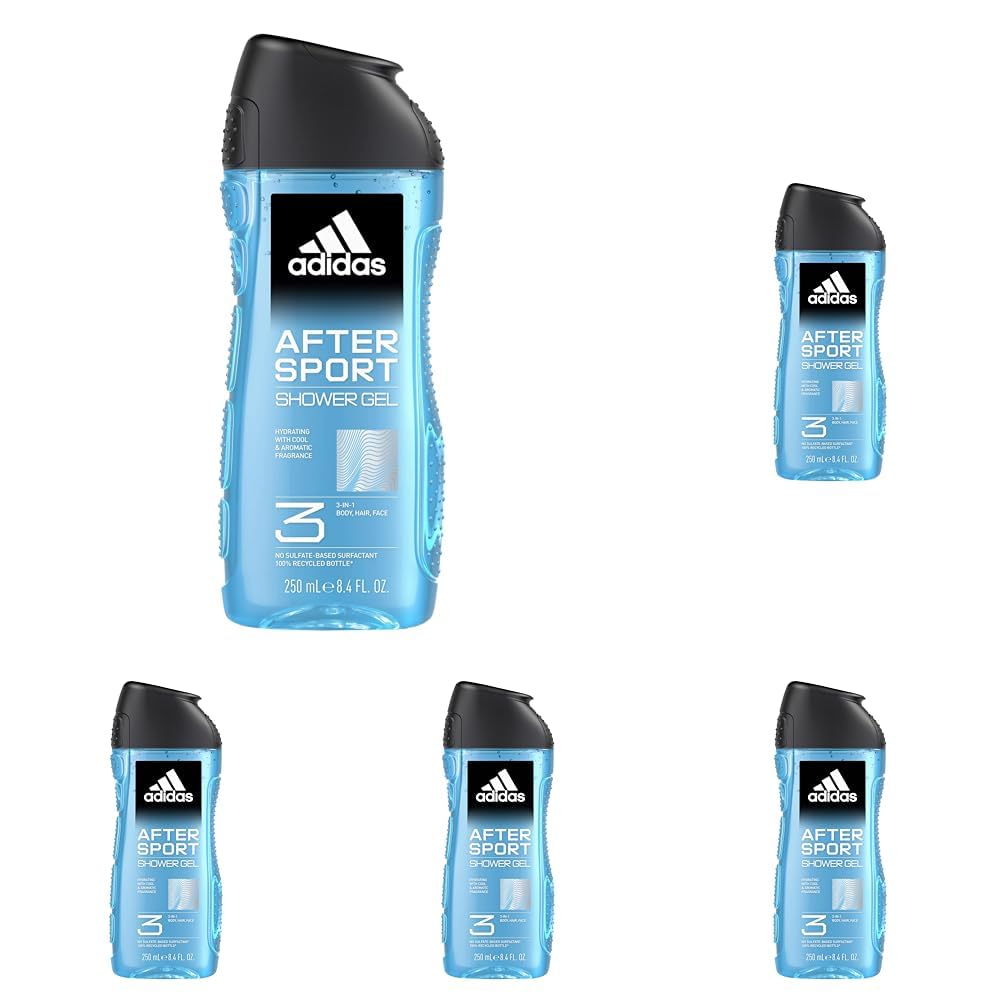 adidas 3in1 After Sport Duschgel für ihn, mit aromatisch-frischem Duft, 250 ml (Packung mit 5)