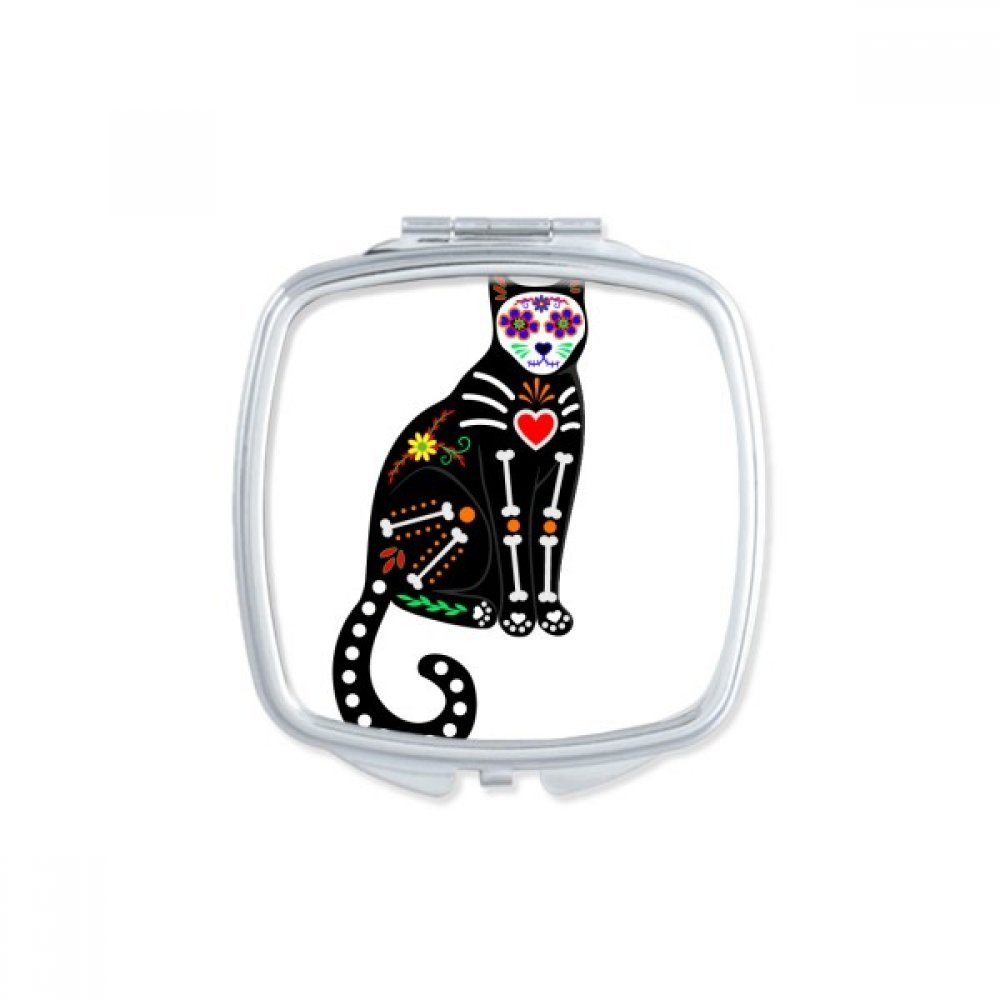 Miroir de poche cadeau mignon motif chat noir et cœur pour amoureuse d'Halloween